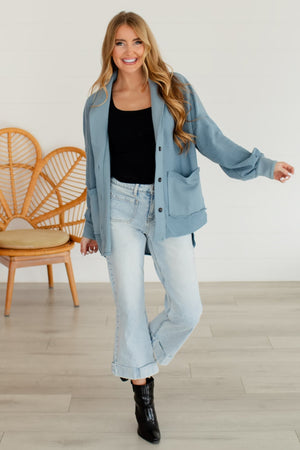 Leaving Soon Or Not Shacket - Light Denim, Closet Candy, 6