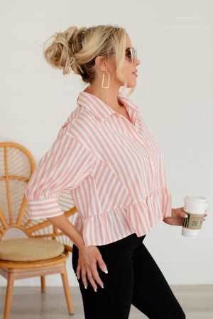 Sweetest Thing Ruffle Shirt - White Coral Stripe, Closet Candy, 4