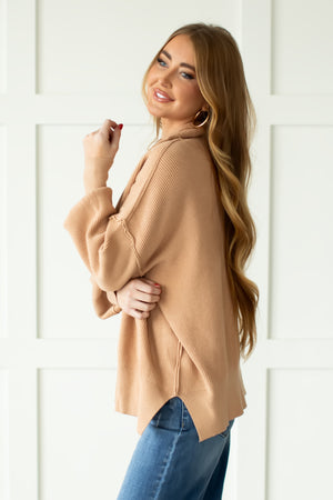 My Trademark Oversized Half-Zip Sweater - Khaki, Closet Candy, 4