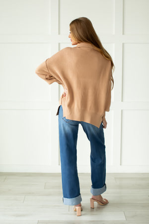 My Trademark Oversized Half-Zip Sweater - Khaki, Closet Candy, 5