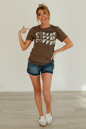 But First, Coffee  Graphic Tee - Heather Brown, Closet Candy, 3