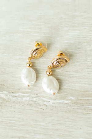 Pearl Crest Earrings - Gold, Closet Candy, 1