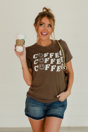 But First, Coffee  Graphic Tee - Heather Brown, Closet Candy, 1