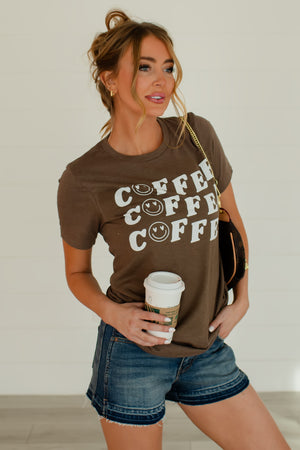 But First, Coffee  Graphic Tee - Heather Brown, Closet Candy, 6