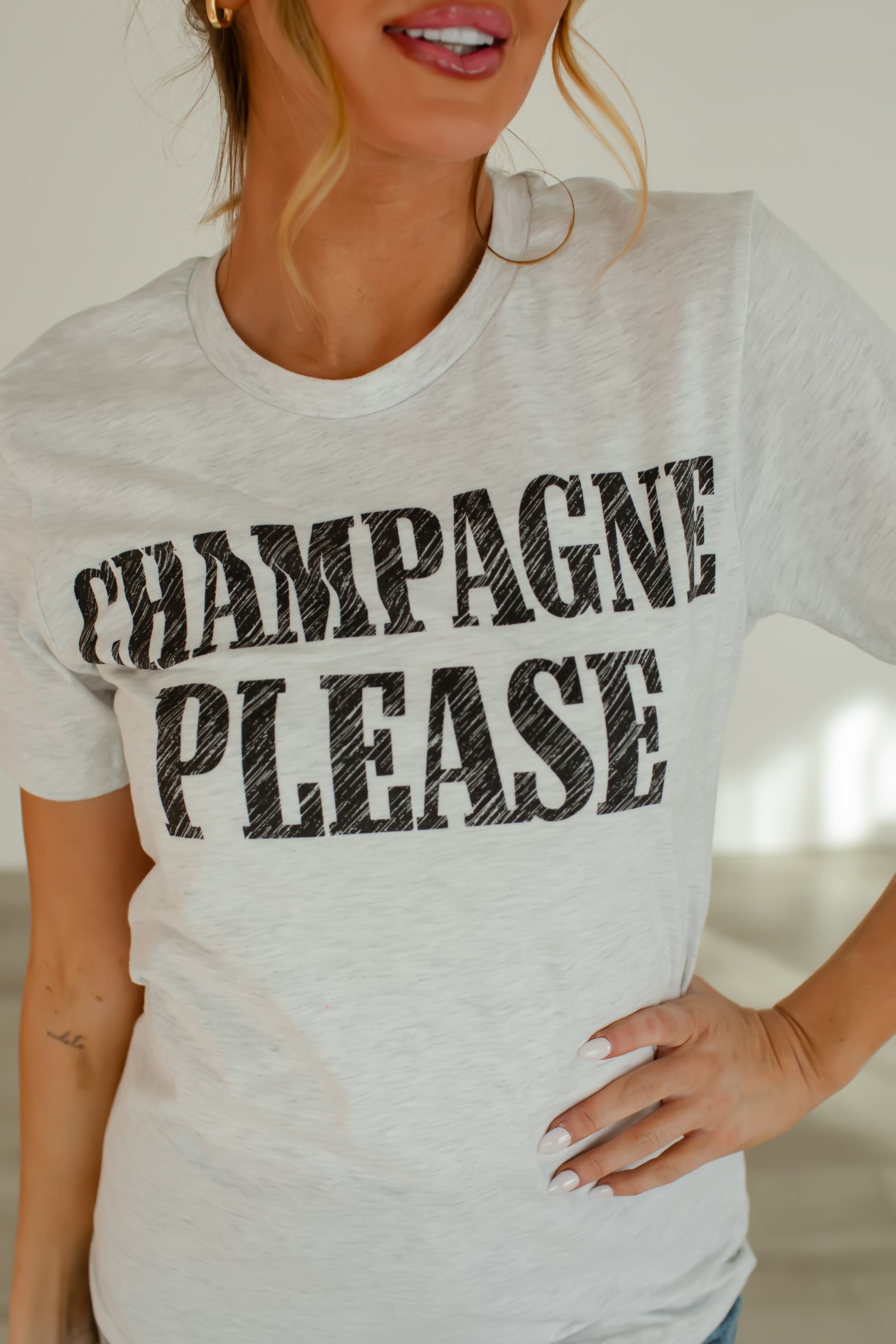 Champagne Please Graphic Tee - Ash, Closet Candy, 1