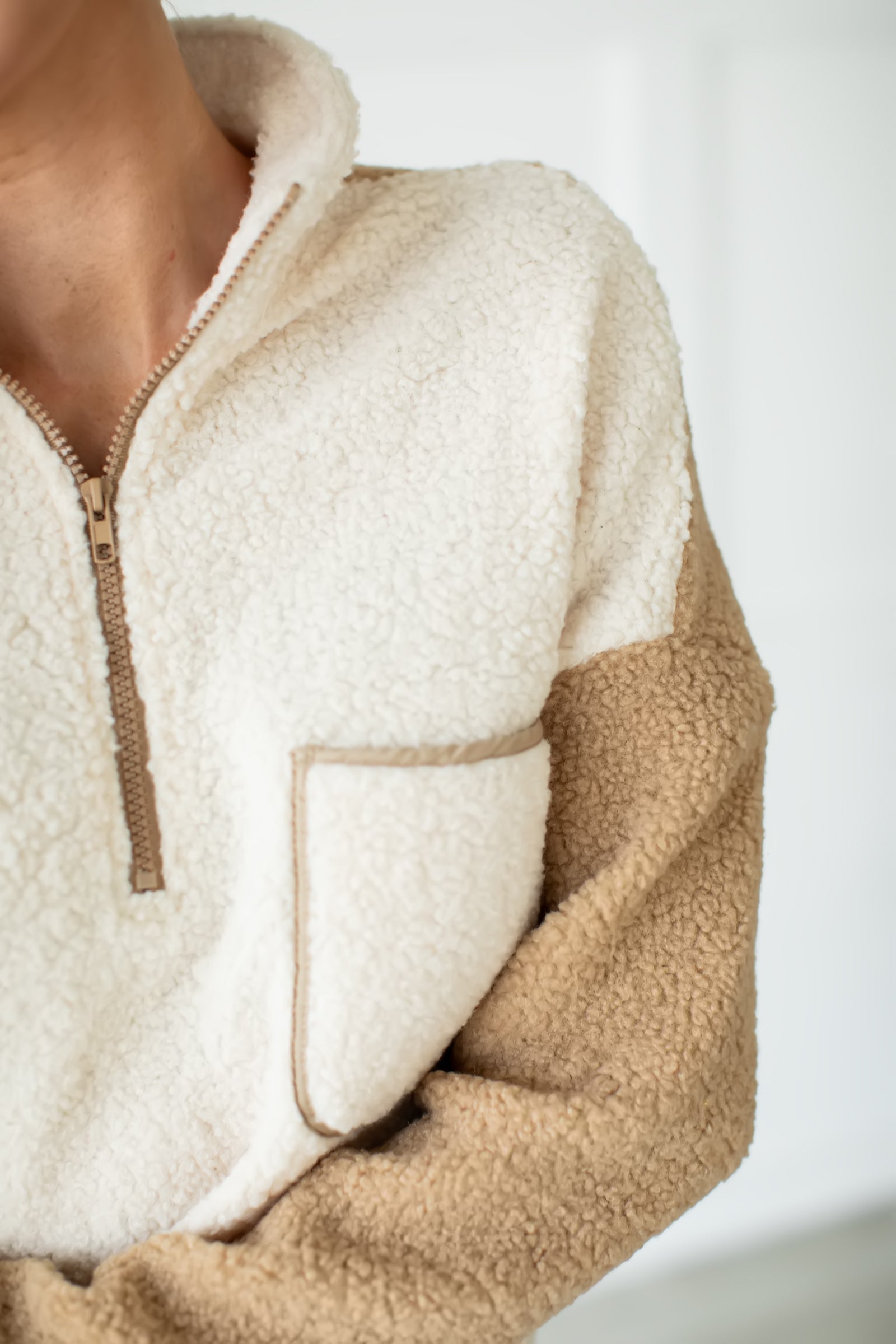 Soft Like Honey Sherpa Pullover - Beige, Closet Candy, 1