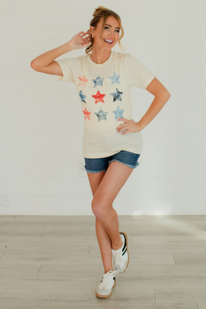 Star Spangled Vibes Graphic Tee - Cream, Closet Candy, 3