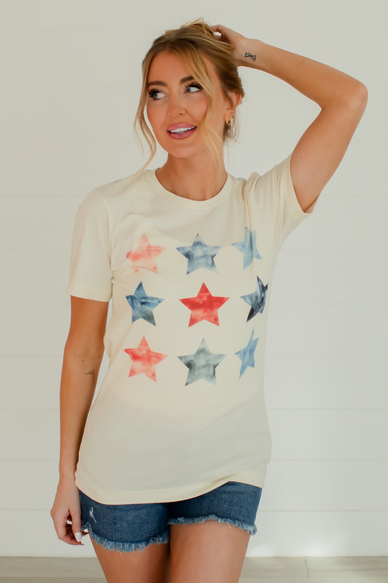 Star Spangled Vibes Graphic Tee - Cream, Closet Candy, 1