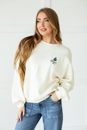 Cozy "Bon Voyage" Graphic Sweatshirt - Cream, Closet Candy, 7