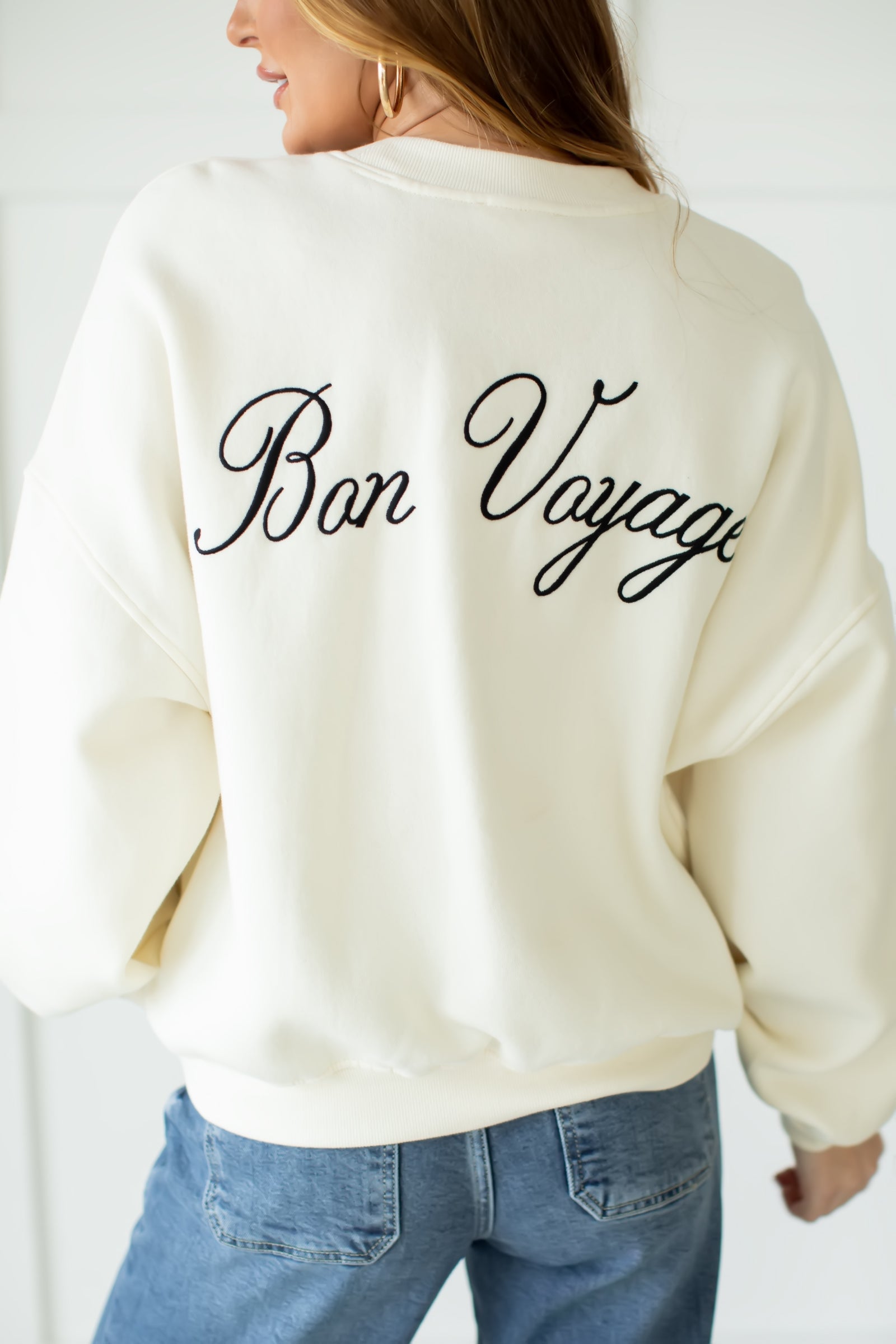 Cozy "Bon Voyage" Graphic Sweatshirt - Cream, Closet Candy, 1