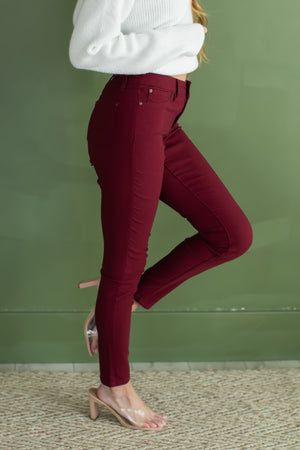 Nikki Hyperstretch Midrise Skinny Jeans - Dark Wine, Closet Candy, 4