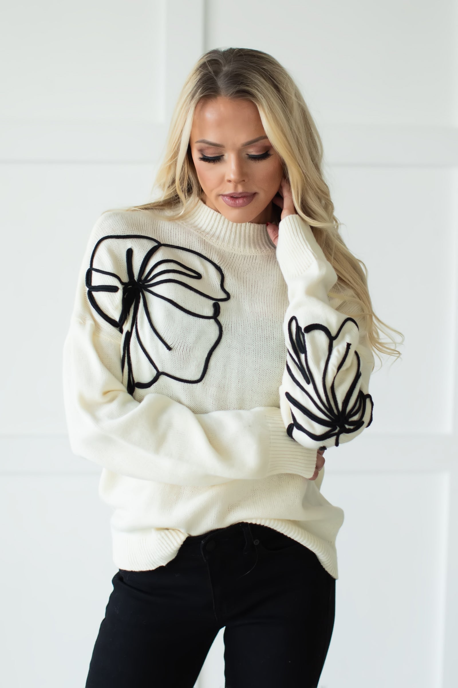 Where Have All the Flowers Gone Sweater - Beige, Closet Candy, 1