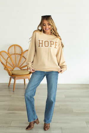 "Hope" To See You Graphic Sweatshirt - Sand, Closet Candy, 3