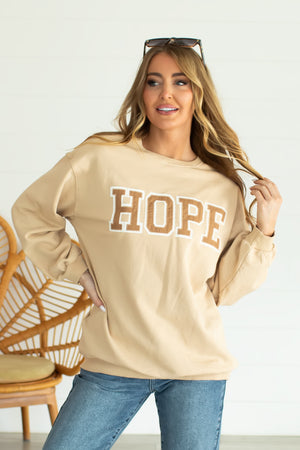 "Hope" To See You Graphic Sweatshirt - Sand, Closet Candy, 1