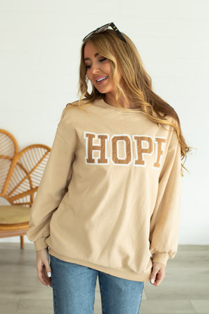 "Hope" To See You Graphic Sweatshirt - Sand, Closet Candy, 6