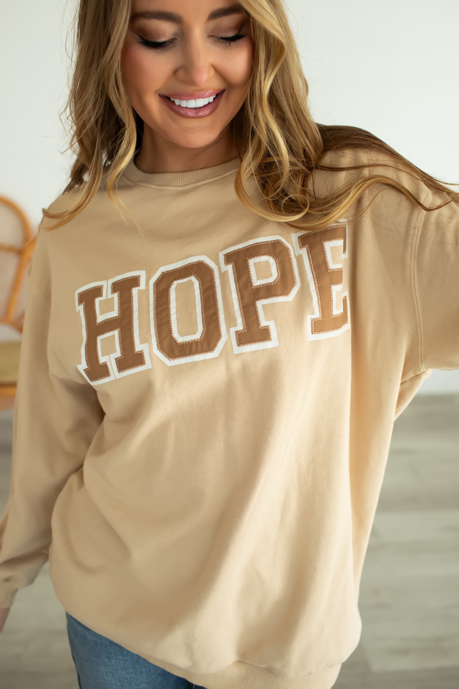 "Hope" To See You Graphic Sweatshirt - Sand, Closet Candy, 1