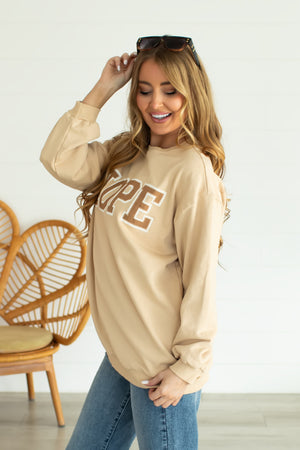 "Hope" To See You Graphic Sweatshirt - Sand, Closet Candy, 4