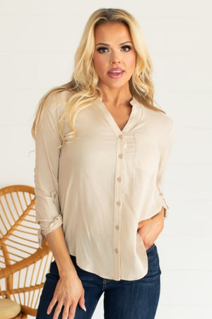 What It Takes Button-Down Shirt - Beige, Closet Candy, 1