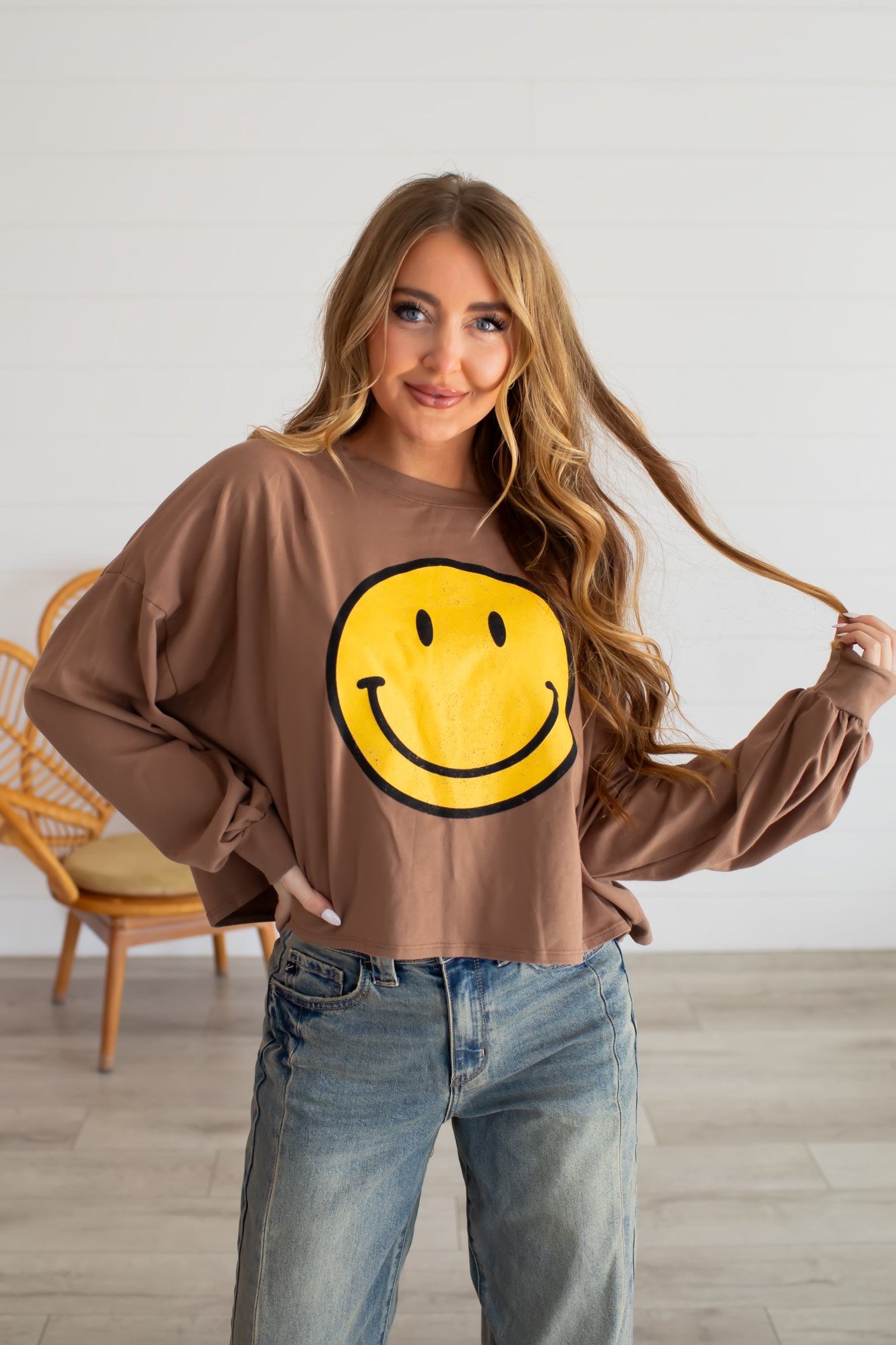 ALL SMILES LONG SLEEVE TOP, Closet Candy, 1