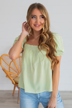 Sweet As Ever Smocked Gingham Top - Green, Closet Candy, 6