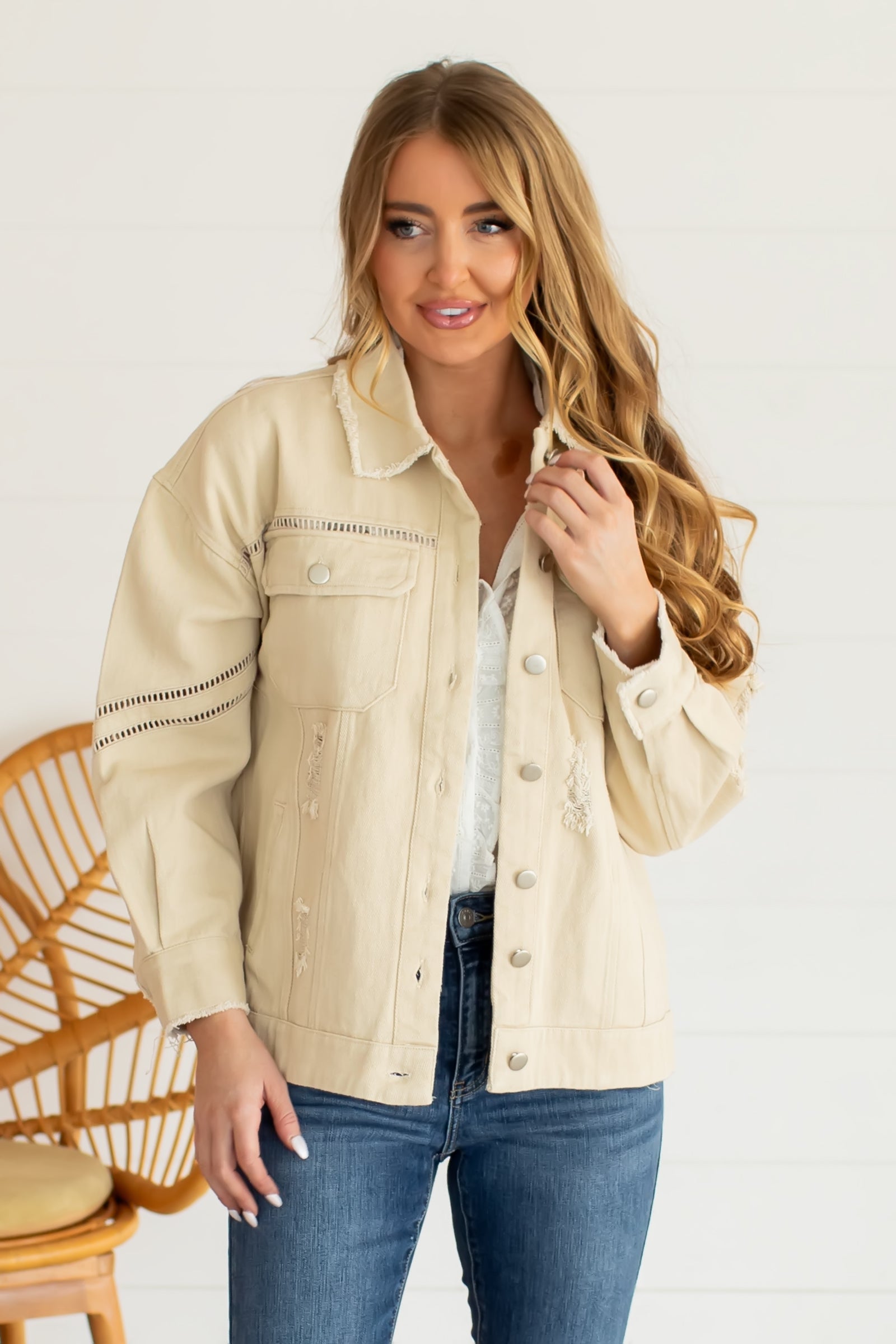 Lead The Way Distressed Jacket - Beige, Closet Candy, 1