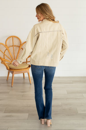 Lead The Way Distressed Jacket - Beige, Closet Candy, 5