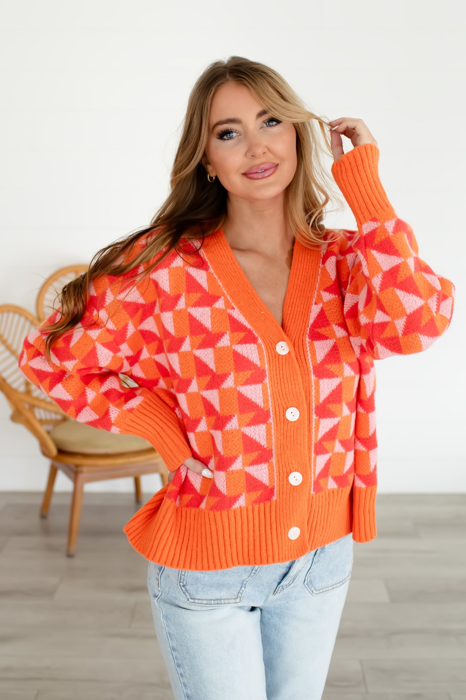 All Eyes on Me Geometric Cardigan - Red Multi, Closet Candy, 1