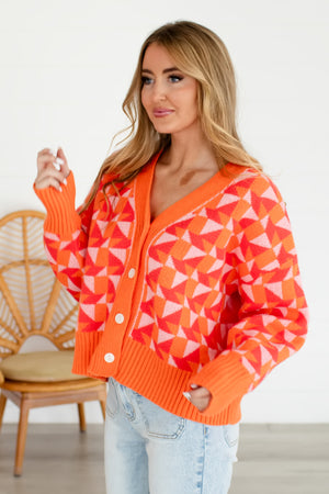 All Eyes on Me Geometric Cardigan - Red Multi, Closet Candy, 4