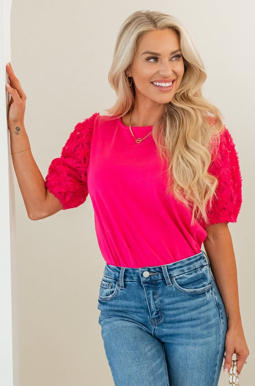 Blossom Allure Puff Sleeve Top - Fuchsia, Closet Candy, 1