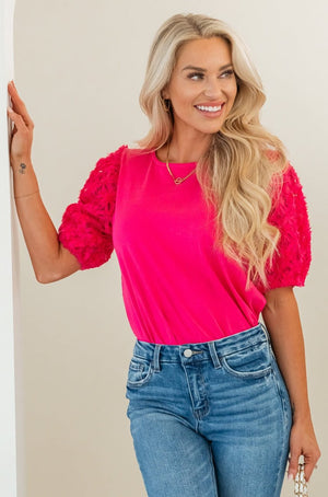 Blossom Allure Puff Sleeve Top - Fuchsia, Closet Candy, 5