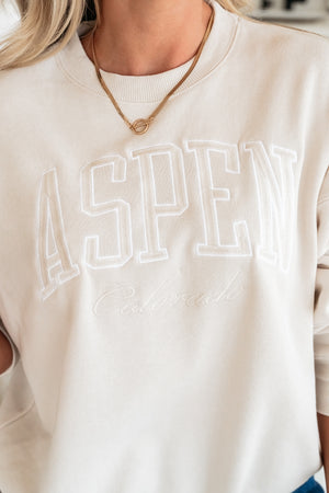 “Aspen Colorado” Graphic Sweatshirt - Beige, Closet Candy, 4