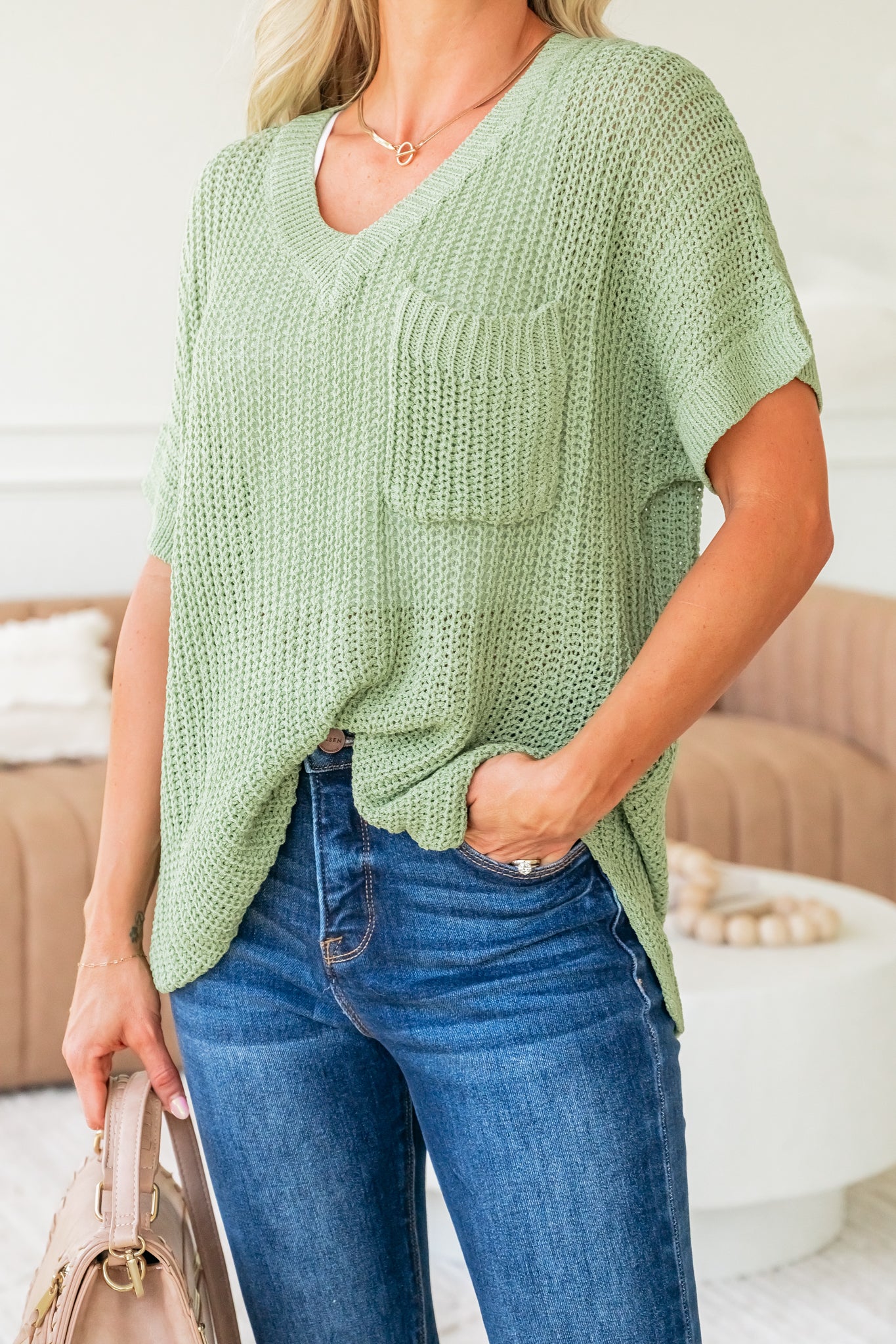 Breezy Knit Delight Sweater - Sage, Closet Candy, 1