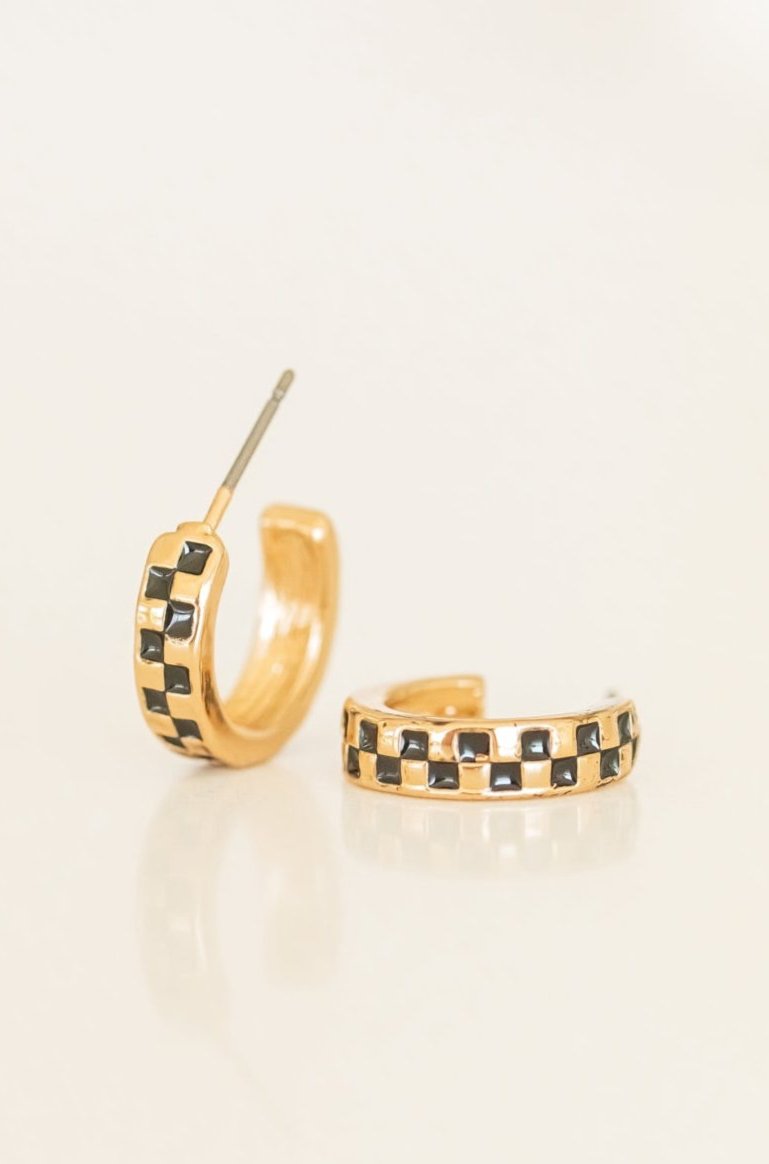 Huggie Checker Hoop Earrings - Gold, Closet Candy, 2