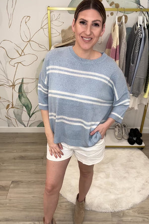 Just When Striped Sweater Top - Slate Blue, Closet Candy, Rachel Fit Video