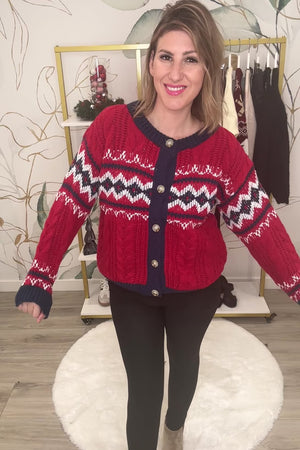 Cheerful Moments Fair Isle Cardigan - Red, Closet Candy, Rachel Fit Video