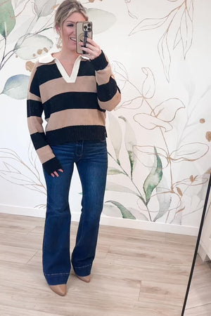 Champion Stripes Pullover Sweater - Camel, Closet Candy, Rachel Fit Video