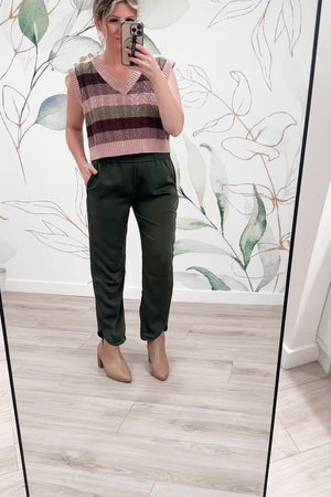 Celeste Smocked Satin Trousers - Olive, Closet Candy, Rachel Fit Video