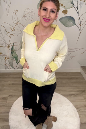 How To Stay Contrast Zip Sweater - Lemon, Closet Candy, Rachel Fit Video