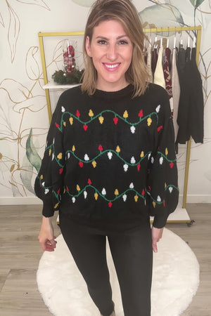 Twinkling Lights Holiday Sweater - Black, Closet Candy, Rachel Fit Video