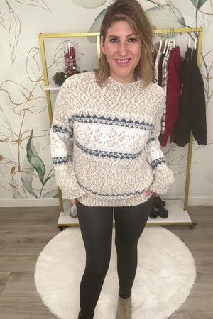 Snowflake Charm Holiday Sweater - Beige, Closet Candy, Rachel Fit Video