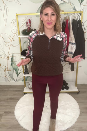 Cozy Cabin Plaid Quarter-Zip Pullover - Brown, Closet Candy, Rachel Fit Video