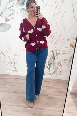 Drawing Hearts 'Round Our Names Cardigan - Burgundy, Closet Candy, Rachel Fit Video