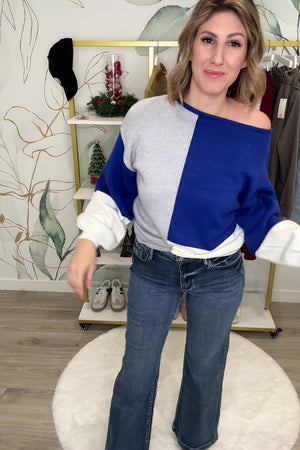 Sleigh Bell Colorblock Sweater - Blue, Closet Candy, Rachel Fit Video