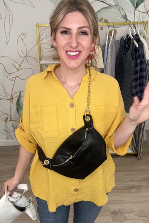 Epiphany Sling Bag - Black close up closet candy, Rachel Fit Video