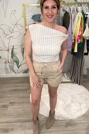 That Easy Off-Shoulder Top - Oatmeal, Closet Candy, Rachel Fit Video