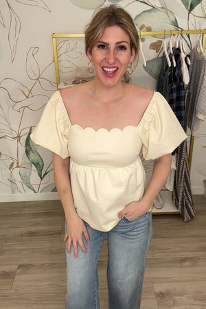 Waiting All This Scallop Top - Cream, Closet Candy, Rachel Fit Video