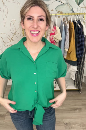 Coming With You Tie Front Top - Emerald, Closet Candy, Rachel Fit Video