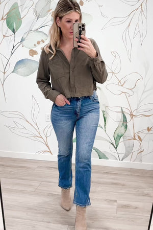 Urban Corduroy Cropped Shirt - Olive, Closet Candy, Rachel Fit Video