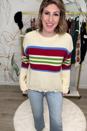 Holly Jolly Striped Sweater - Beige, Closet Candy, Rachel Fit Video