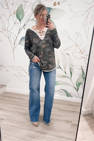 Friday Feels Lace Up Top - Camo, Closet Candy, Rachel Fit Video